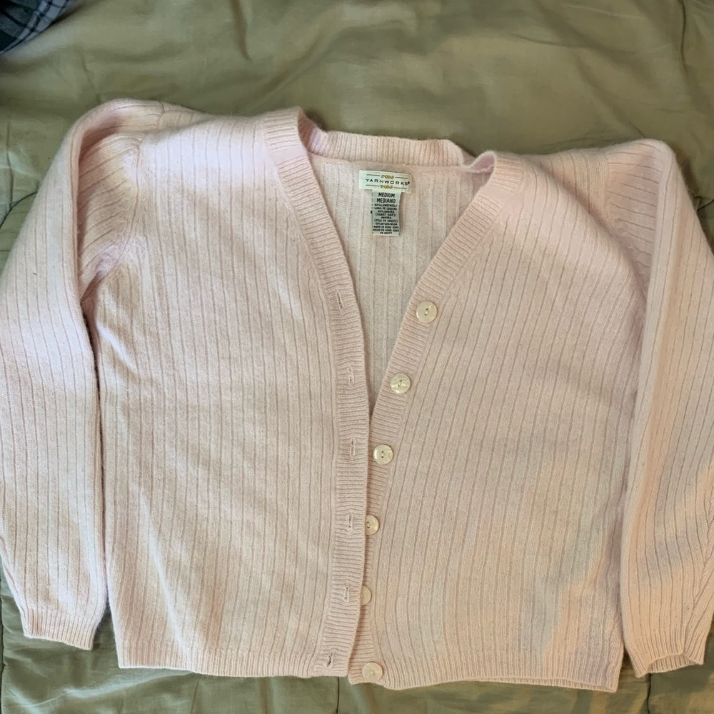 Vintage pink yarnworks angora/lambs wool cardigan sweater medium barbiecore